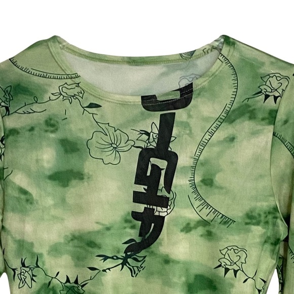 SHEIN Graphic Print Long Sleeve Mesh Tee Green Size Medium - Picture 4 of 9